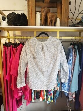 Women's Light Blue Floral Keyhole Blouse